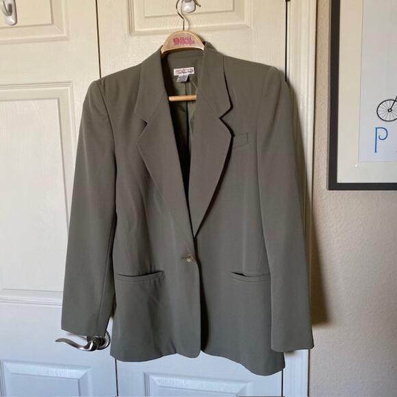 Talbots Blazer 1980s Khaki Green 100% Wool Pockets Shoulder Pads Women’s 8 - Picture 13 of 13